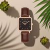 Neliö Square Vegan Leather Watch Rose Gold, Black & Chestnut Watch Hurtig Lane Vegan Watches