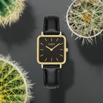 Neliö Square CACTUS Leather Watch Gold, Black & Black Watch Hurtig Lane Vegan Watches