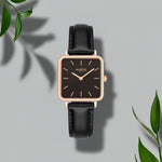 Neliö Square Vegan Leather Watch Rose Gold,Black & Black Watch Hurtig Lane Vegan Watches