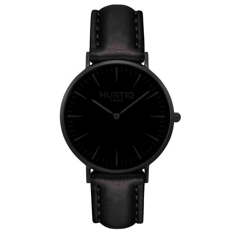 Mykonos Vegan Leather Watch All Black & Tan Watch Hurtig Lane Vegan Watches