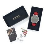 Mykonos Vegan Leather Watch Silver/Grey/Red Watch Hurtig Lane Vegan Watches