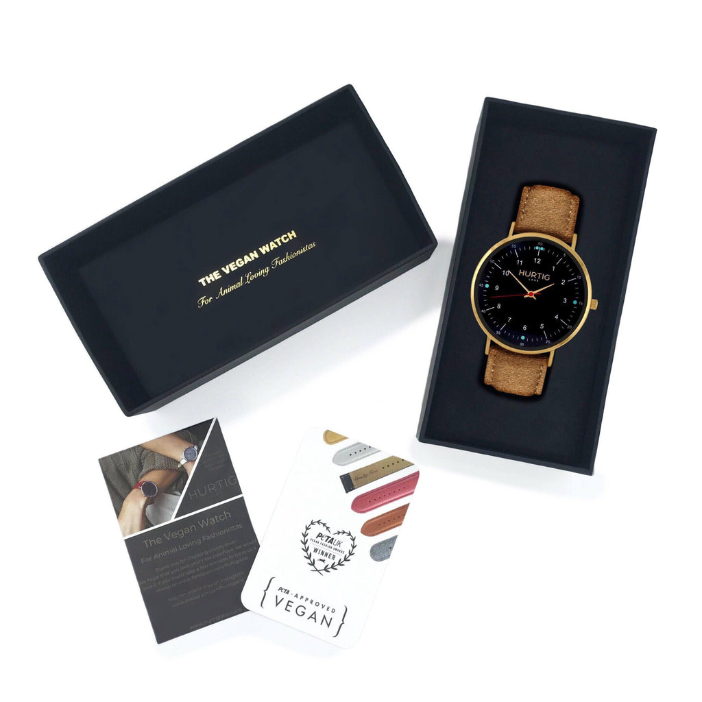 Moderno Vegan Tweed Watch Gold, Black & Camel Watch Hurtig Lane Vegan Watches