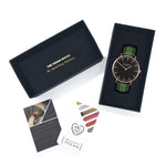 Vegan watch gift set Rose gold/black with vegan leather green straps