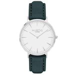 Hymnal Vegan Suede Watch Silver, White & Forest Green - Hurtig Lane - sustainable- vegan-ethical- cruelty free