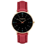 hurtig lane vegan leather watch gold,  black & red vegane uhren