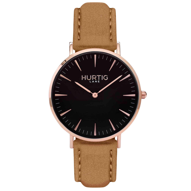 Hymnal Vegan Suede Watch Rose Gold, Black & Duck Egg Watch Hurtig Lane Vegan Watches