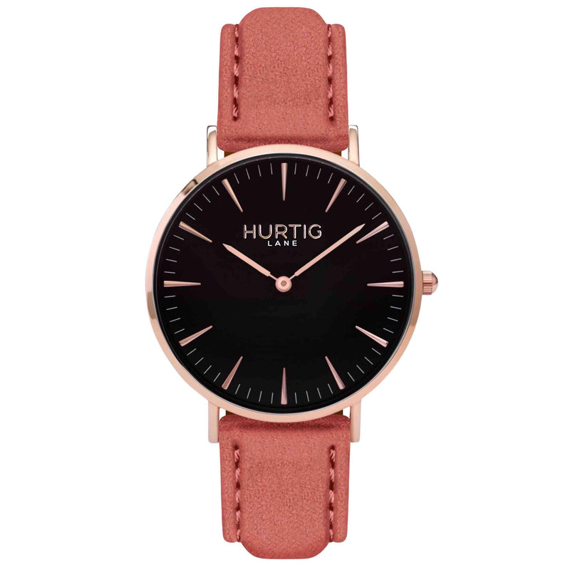 Hymnal Vegan Suede Watch Rose Gold, Black & Duck Egg Watch Hurtig Lane Vegan Watches