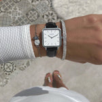 women's vegan square watch silver, white and black