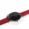 Moderna Vegan Leather Watch Silver, Black & Cherry Red Watch Hurtig Lane Vegan Watches