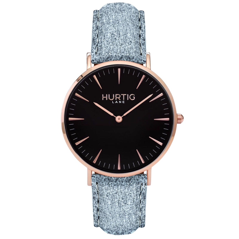 Hymnal Vegan Suede Watch Rose Gold, Black & Duck Egg Watch Hurtig Lane Vegan Watches