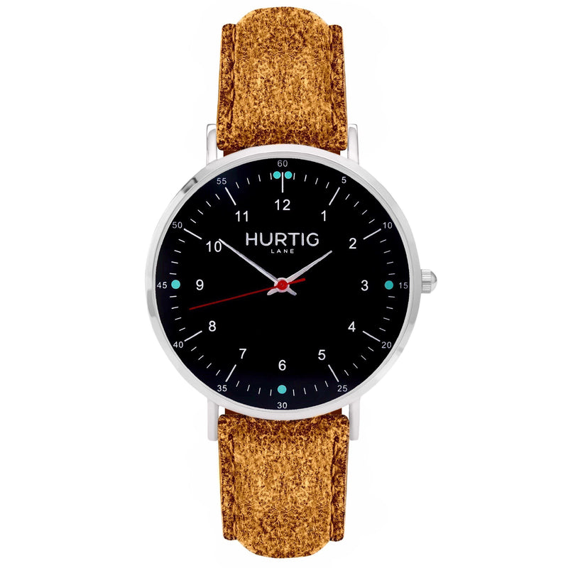 Moderna Vegan Suede Watch Silver, Black & Duck Egg Watch Hurtig Lane Vegan Watches