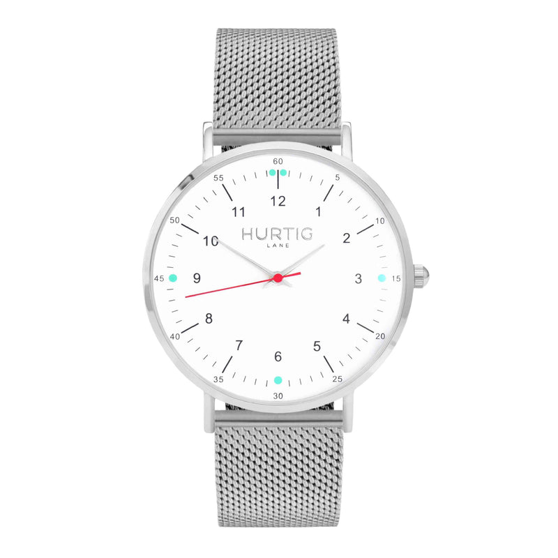 Moderno Stainless Steel Watch Silver, White & Silver - Hurtig Lane - sustainable- vegan-ethical- cruelty free
