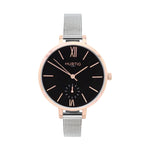 ethical mesh watch rosegold, black and silver