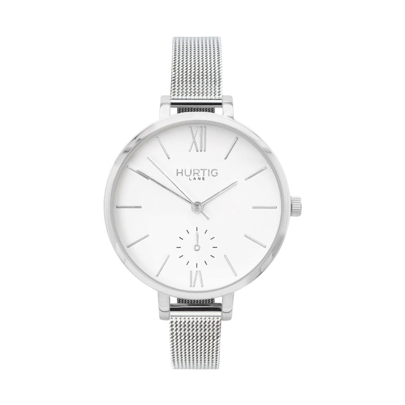 ethical mesh stainless steel women's watch silver and white