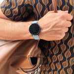 men's vegan watch in black and blue