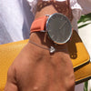 vegan leather women's watch grey and coral pink