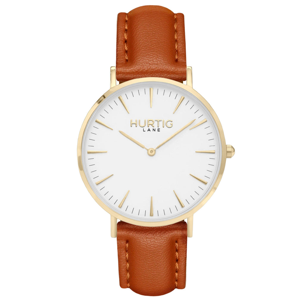 vegan leather watch gold and black