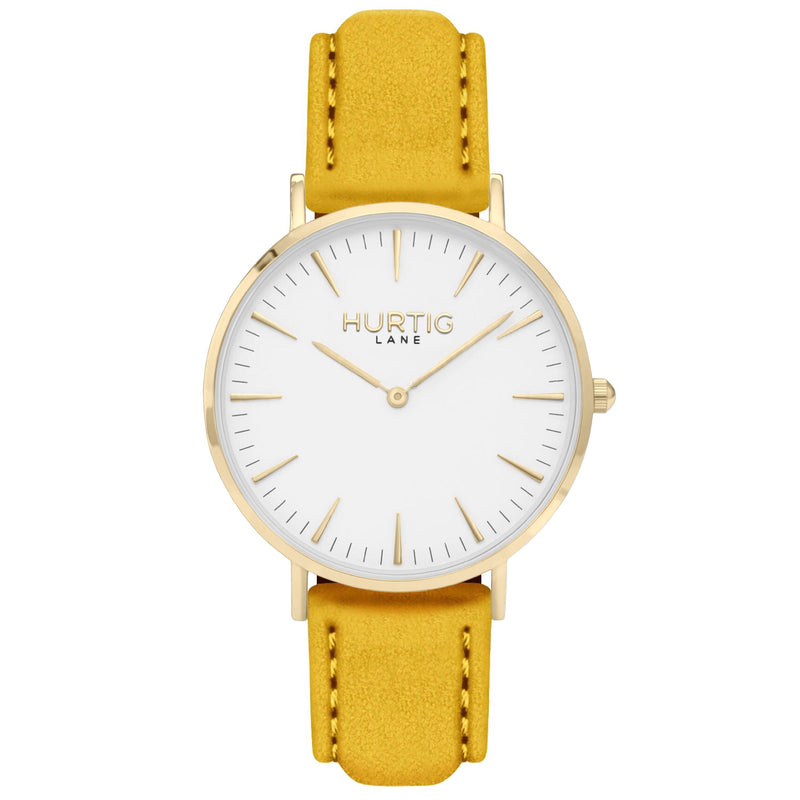 Hymnal Vegan Watch Suede Gold, White & Duck Egg Blue Watch Hurtig Lane Vegan Watches