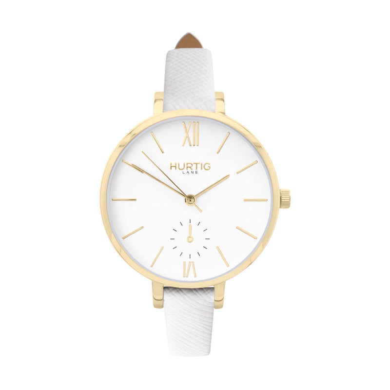 Amalfi Petite Vegan Leather Watch Gold, White & Tan Watch Hurtig Lane Vegan Watches