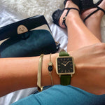 cactus leather green watch square design