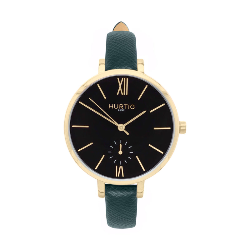 Amalfi Petite Vegan Leather Watch Gold, Black & Tan Watch Hurtig Lane Vegan Watches