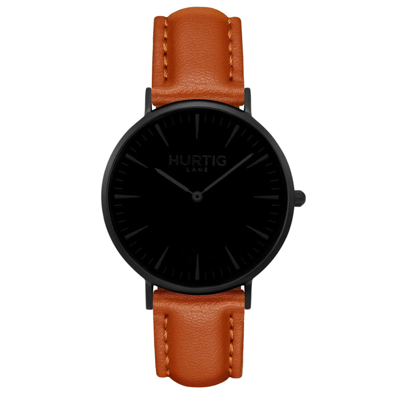 Mykonos Vegan Leather Watch All Black & Coral Watch Hurtig Lane Vegan Watches