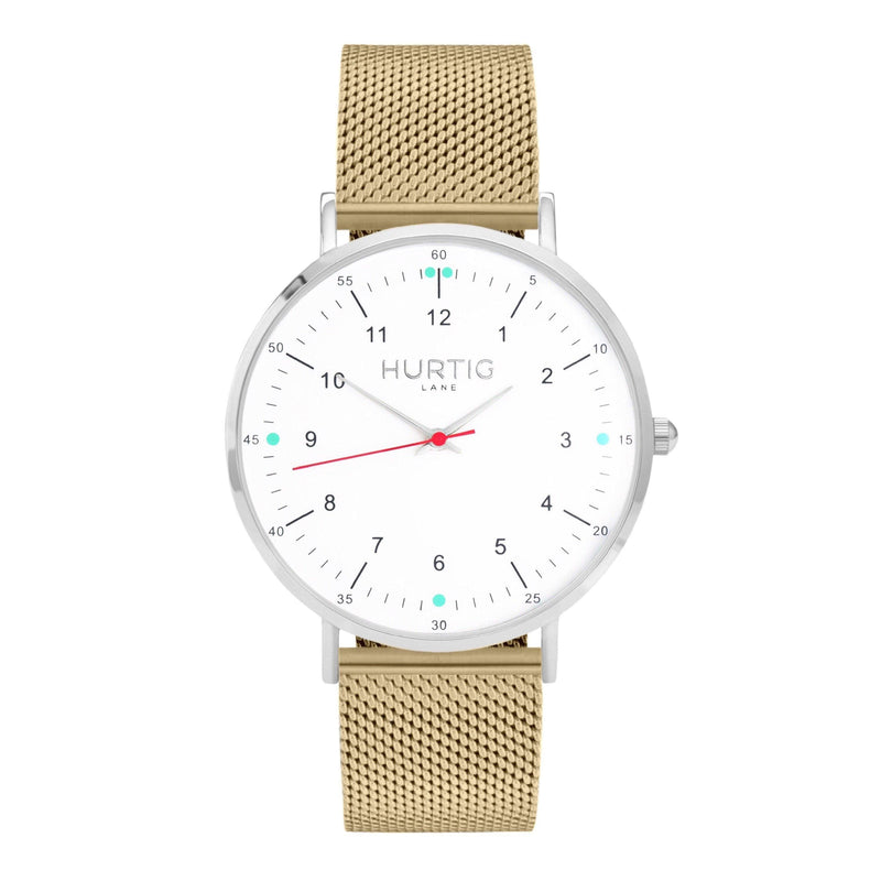 silver and gold mesh watch